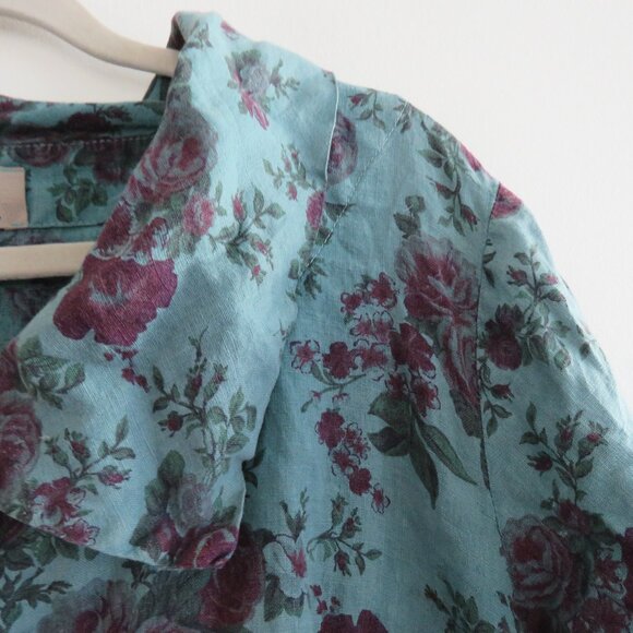 FLAX 100% Linen Floral Gauzy Shirt Dress Lagenlook Feminine Boho - Size L - Picture 6 of 15
